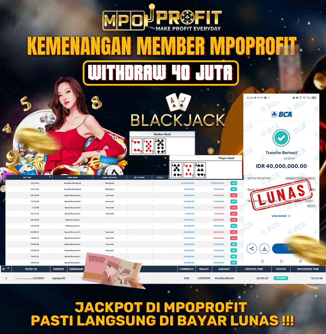 MPOPROFIT JACKPOT LIVE CASINO EVOLUTION! KEMENANGAN MURNI DI (BLACKJACK TOTAL RP. 40.000.000,- LUNAS)
